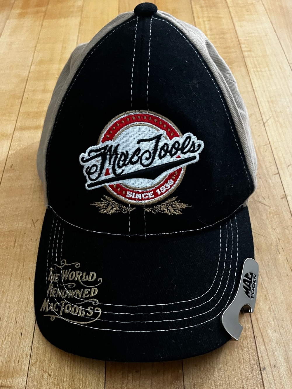 Retro Mac Tools Baseball Cap Hat Trucker Tan & Black Bottle Opener VTG